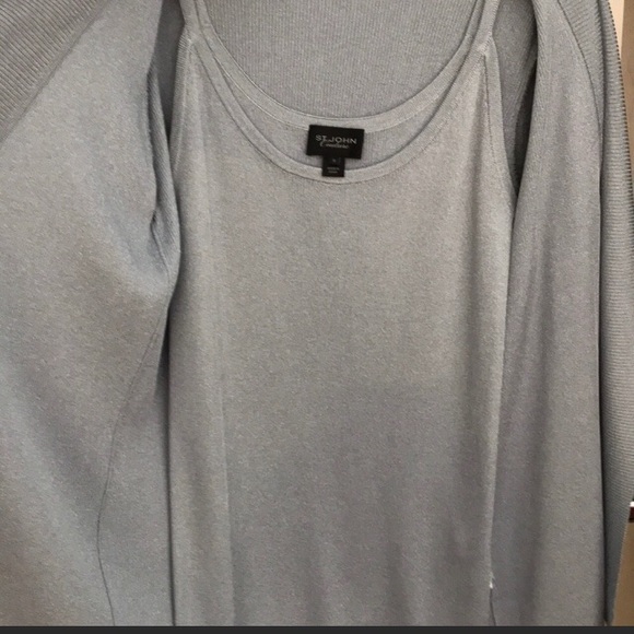 St. John Couture Twin Set Gray-Blue Shimmery Set - Picture 3 of 6